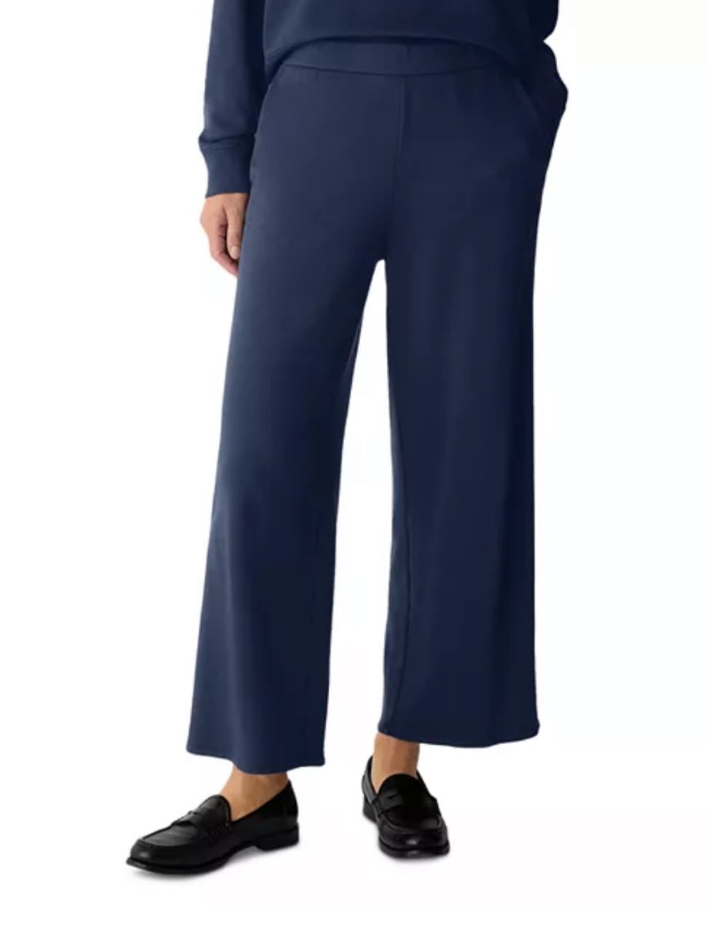 Eileen Fisher 100% Wool Wide-Leg Ankle Cropped Pants Navy Blue Size 2X NWT
